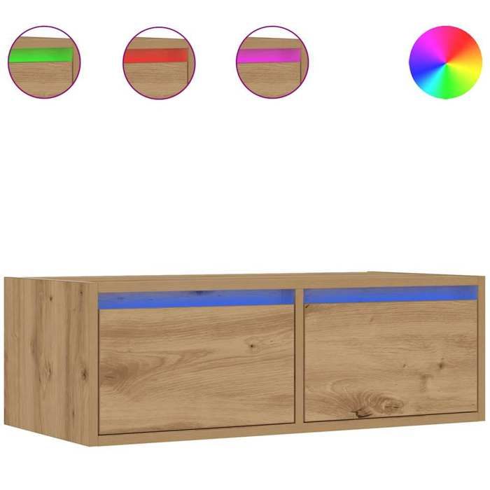 VidaXL Meuble TV avec lumières LED chêne artisanal 75x35,5x25 cm, meuble hifi, centre de divertissement, armoire TV, meuble 860237