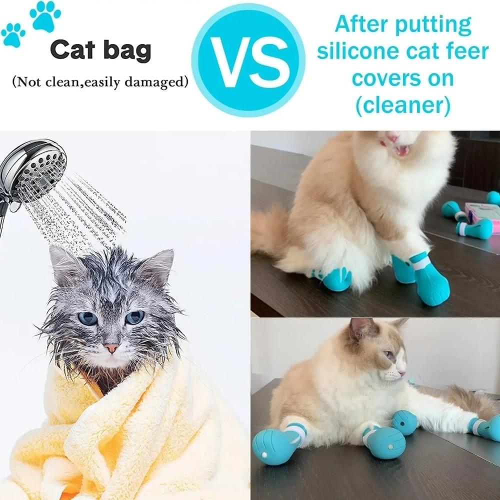 4PCS Gifts Anti Scratch Cat Foot Cover Adjustable Soft Pet Bath Cat Shoes Multifunctional Silicone Cat Claw Foot Cover