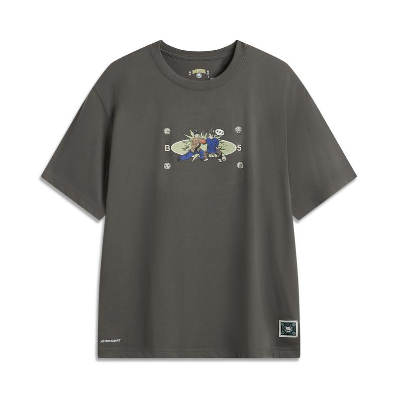 Li-Ning Anti-Five Series Printed Letter Crew Neck Breathable Versatile Loose Short Sleeve T-Shirt Men tops AHSUD61-4