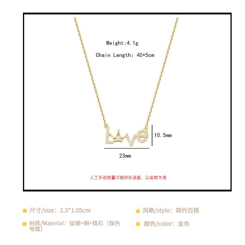 Women Fashion Crown Love Inlaid Diamond Titanium Steel Pendant Clavicle Necklace