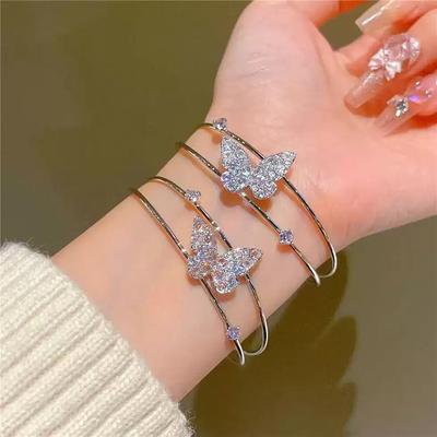 Super Flash Double-layer Butterfly Opening Bracelet, High-end Sense Fashion Light Luxury Temperament Bracelet, Simple and Versatile Jewelry Women