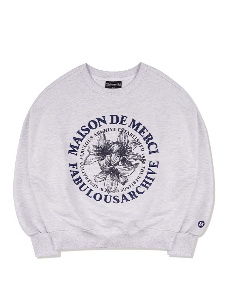 LA MAISON STUDIO Women'S Crop Le Lis Foamed Embossed Embroidery Sweatshirt Ash Gray Navy (Fcb4Ts360W)