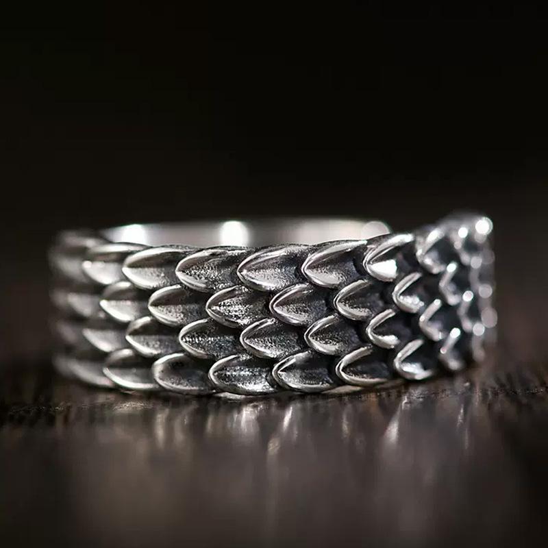 Dragon Scale Men's Trendy Retro Simple Index Finger Ring Men's Hand Jewelry Reverse Scale Open Ring