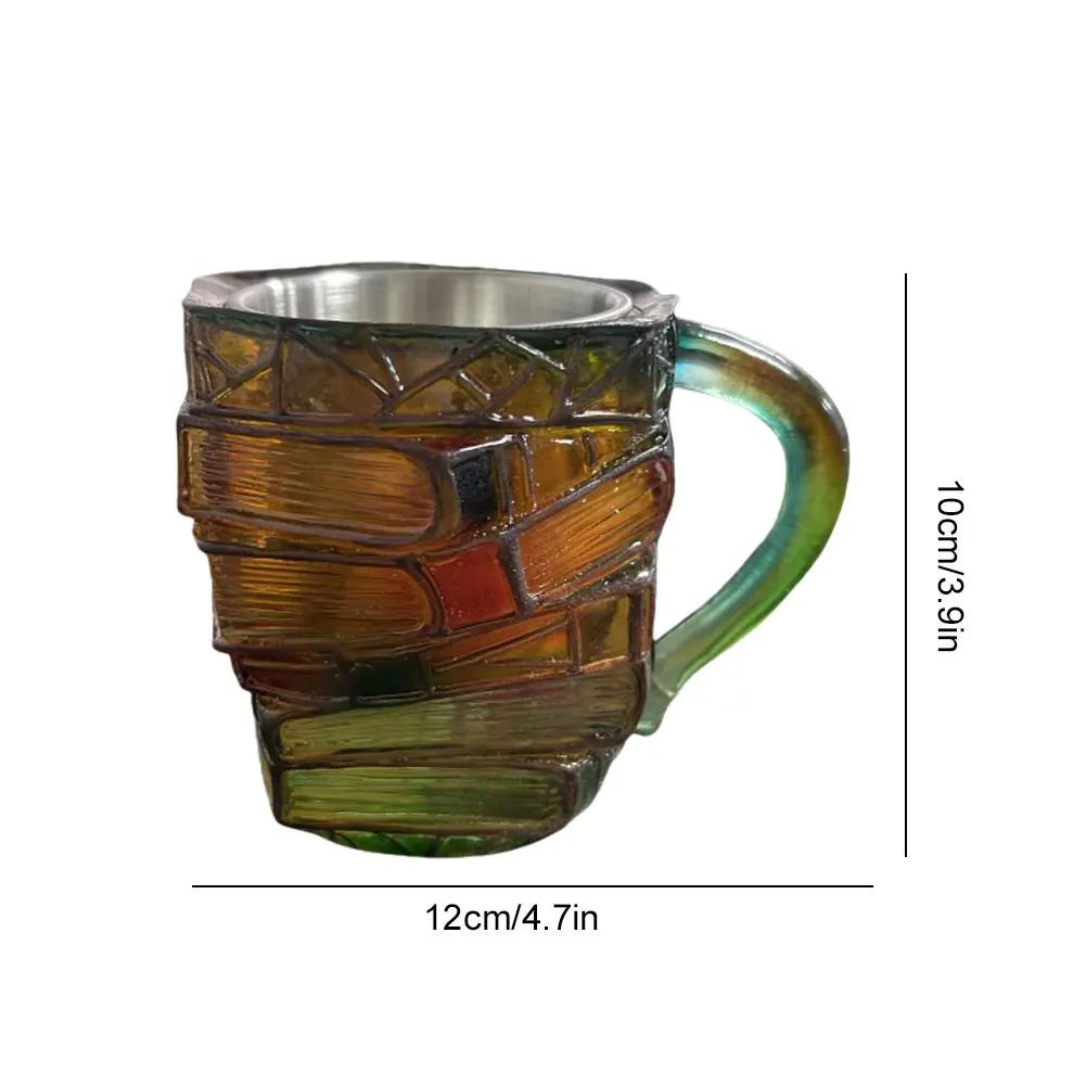 Novelty 3D Painted Books Coffee Mug Unique Books Stack Coffee Cup Creative Drinking Cup Gifts for Book Lovers