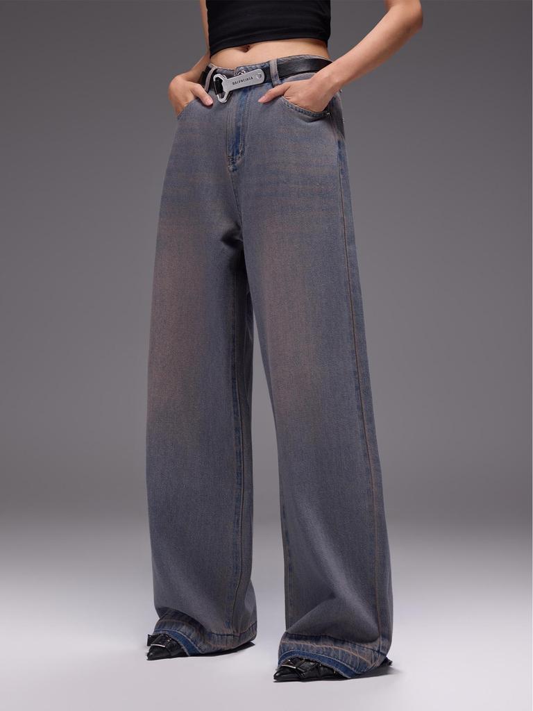 Tuogu Trend Women's High-Waist Retro Wide-Leg Blue Denim Jeans