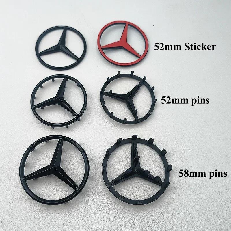 2025 Hot 52mm 58mm ABS Chrome Black Star Logo Mercedes Steering Wheel Logo Sticker For Mercedes Benz C E S Class W253 Emblem Acc