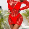 Lencería Mujer Ropa de Dormir Falda de Cadera Manga Larga Malla Hueca Red de Pescado Vestido Camisones Vestidos Ropa de Baño Ropa Interior de Red