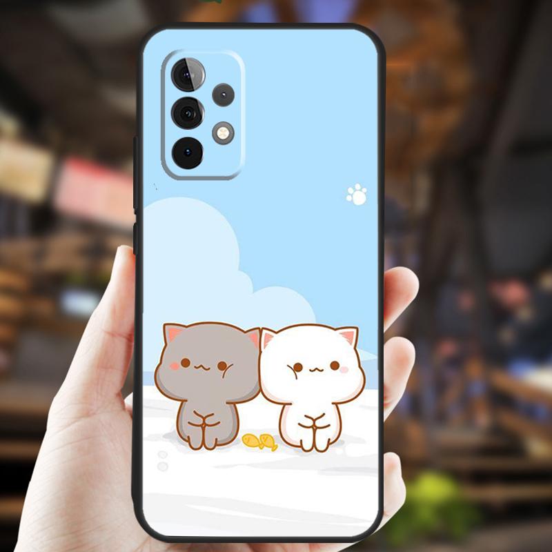 Peach And Goma Mochi Cat Case For Samsung Galaxy A54 A34 A24 A14 A12 A32 A52 A51 A71 A50 A70 A13 A33 A53 A52S Coque