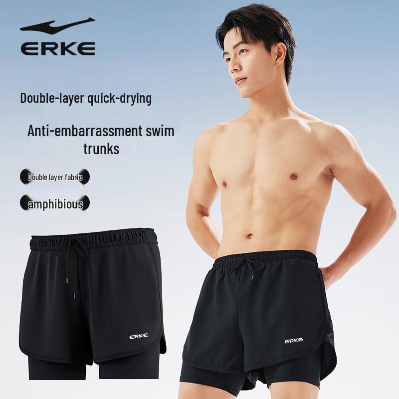 ERKE Men s Double-Layer Quick-Dry Square-Leg Swim Trunks 3XL