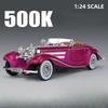 1/24 Scale 500K Vintage Car Model Toy Diecasts Alloy Sport Car Toys with Sound and Light Pull Back Vehicles for Children's Gifts