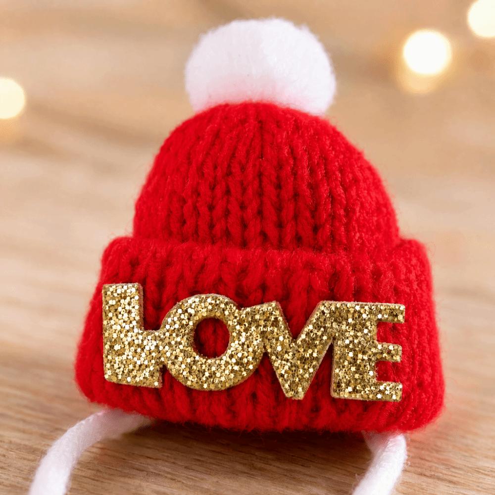 Knitted Hamster Christmas Hat Adjustable Pet Costume Headwear Cute Santa Beanie Festive Dress-Up