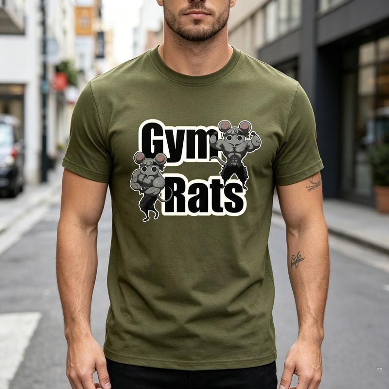 Funny Gym Rats Graphic T Shirt for Unisex Unisex Fitness Workout Tee with Muscle Mouse Print Casual Short Sleeve Top