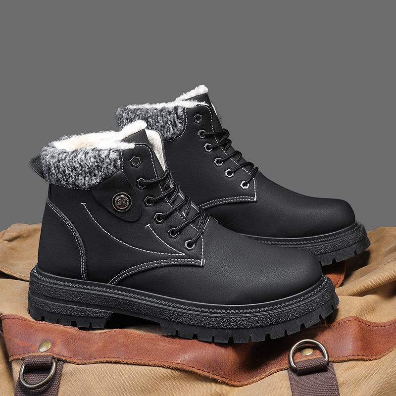 2025 Winter New Snow Boots Men's Velvet British Thermal Tooling Shoes Thick-soled High-top Waterproof Northeast Cotton Shoes