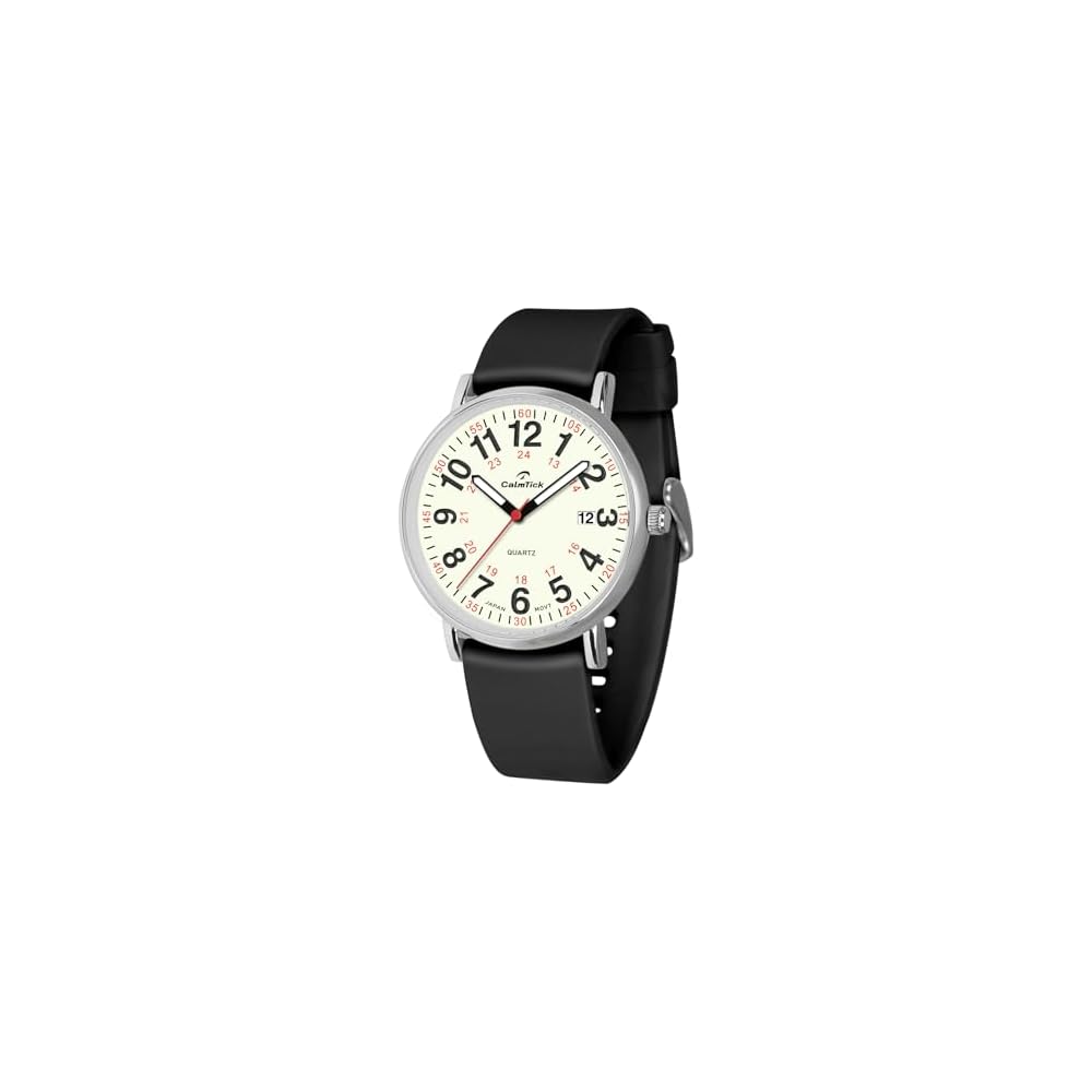 CalmTick Nurse Watch Analog Simple Stylish Waterproof Luminous 3ATM Unisex for Students Silver Black