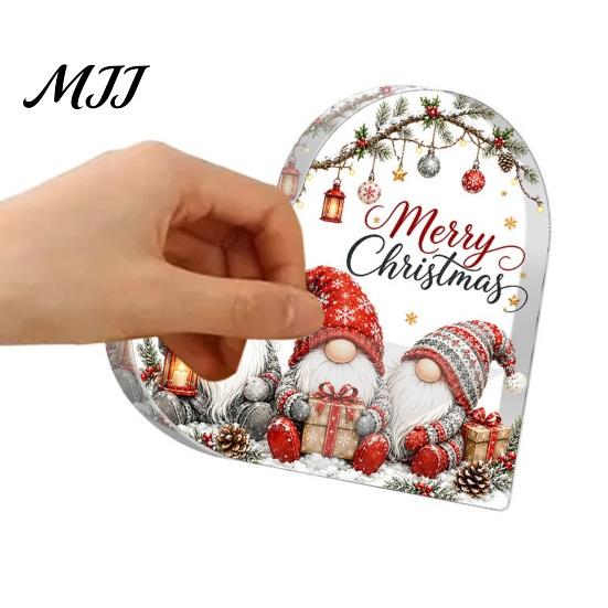 Custom Acrylic Tabletop Ornament Heart Shaped Christmas Gnome Decor, 2D Flat Holiday Festive Interior Decor Centerpiece with Love Design, Room