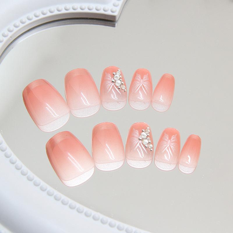 Fake Nail Wearing Nail Removable French Manicure Piece Small Short T Ballet Nail Piece Drilling Butterfly Gradual Change Nail Piece