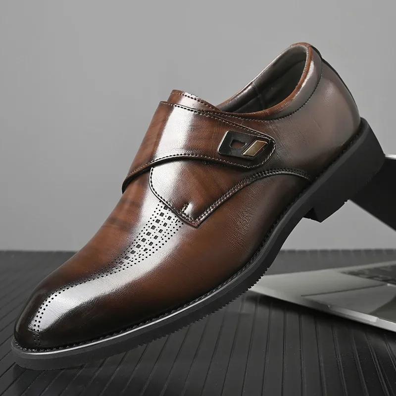 Fashion High Quality British Velcro Work Business Casual Formal Wear Men Slip on Leather Shoes Baita Leather Shoes for Men