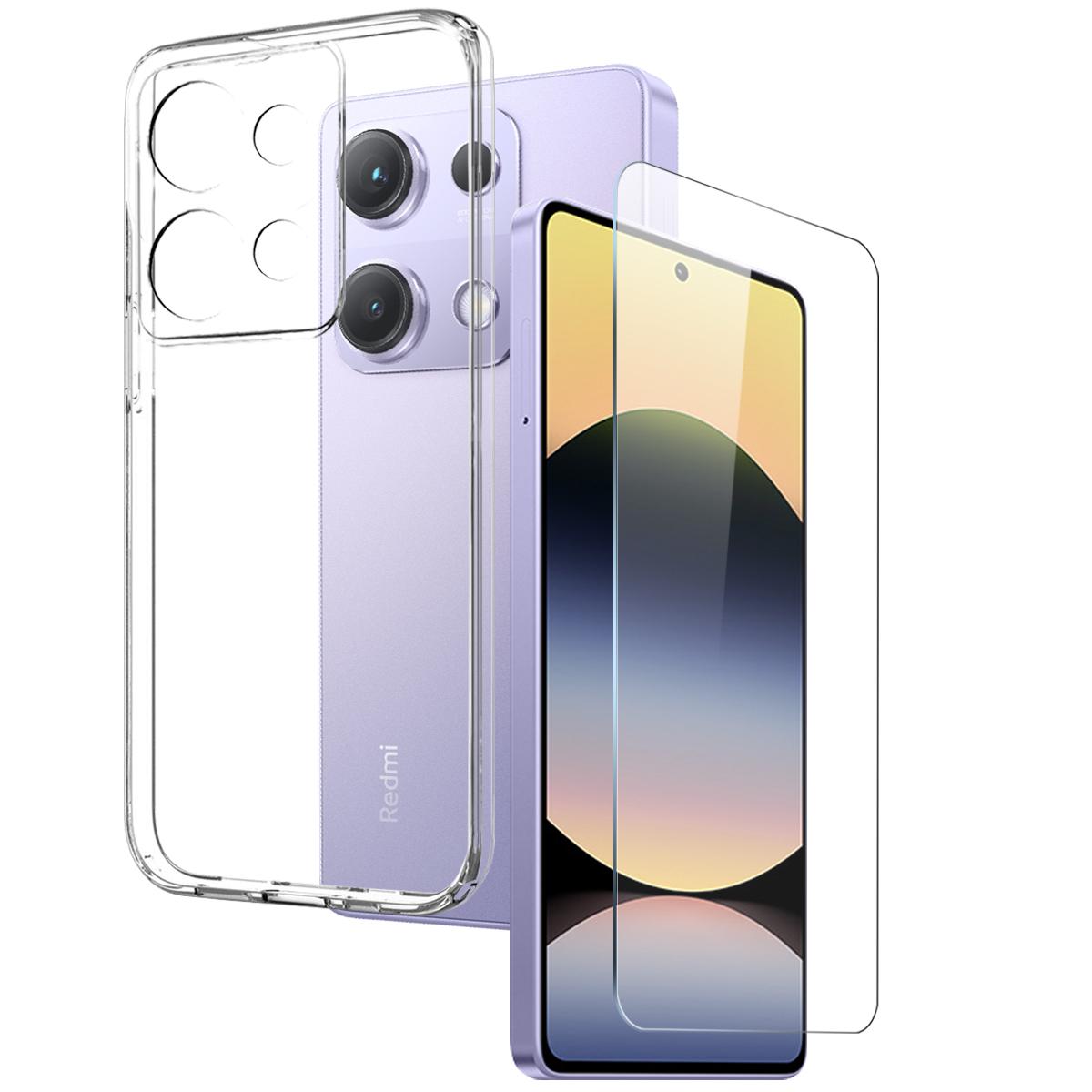 

NORTHJO For Xiaomi Redmi Note 14S 4G Clear Case Soft TPU Phone Cover with Tempered Glass Screen Protector Type A
