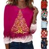Women's Fashion Christmas Print Crewneck Long Sleeve Pullover Top for Casual Holiday Wear