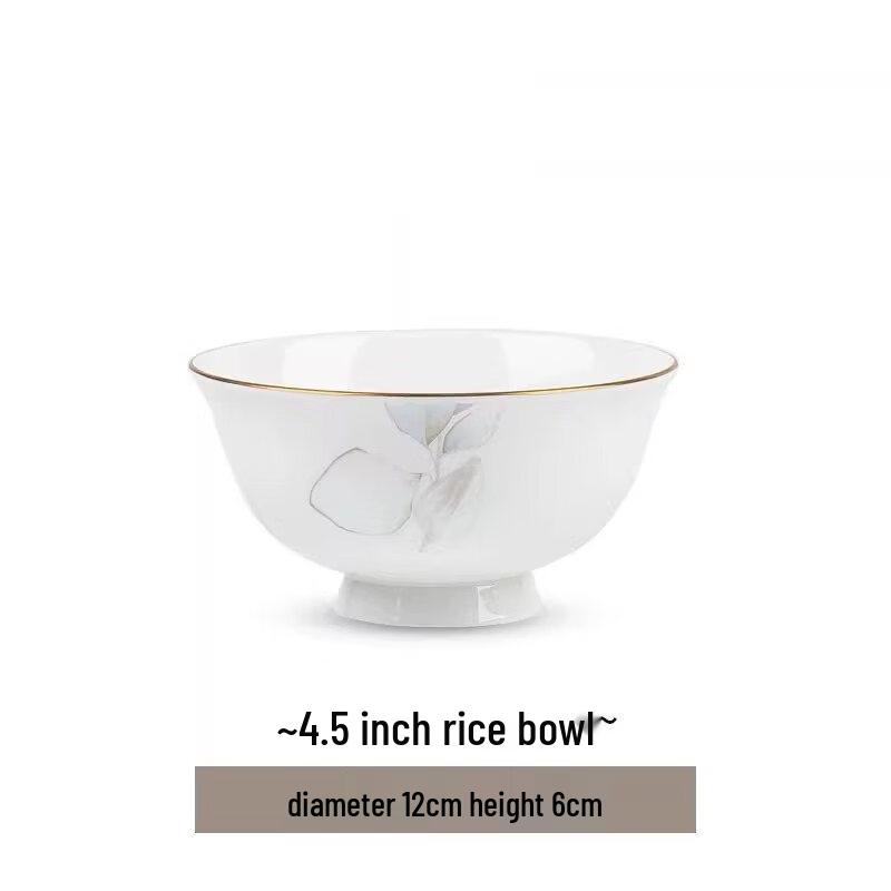 Utoo Ceramic Gold-Rimmed Spring Design Soup Bowl
