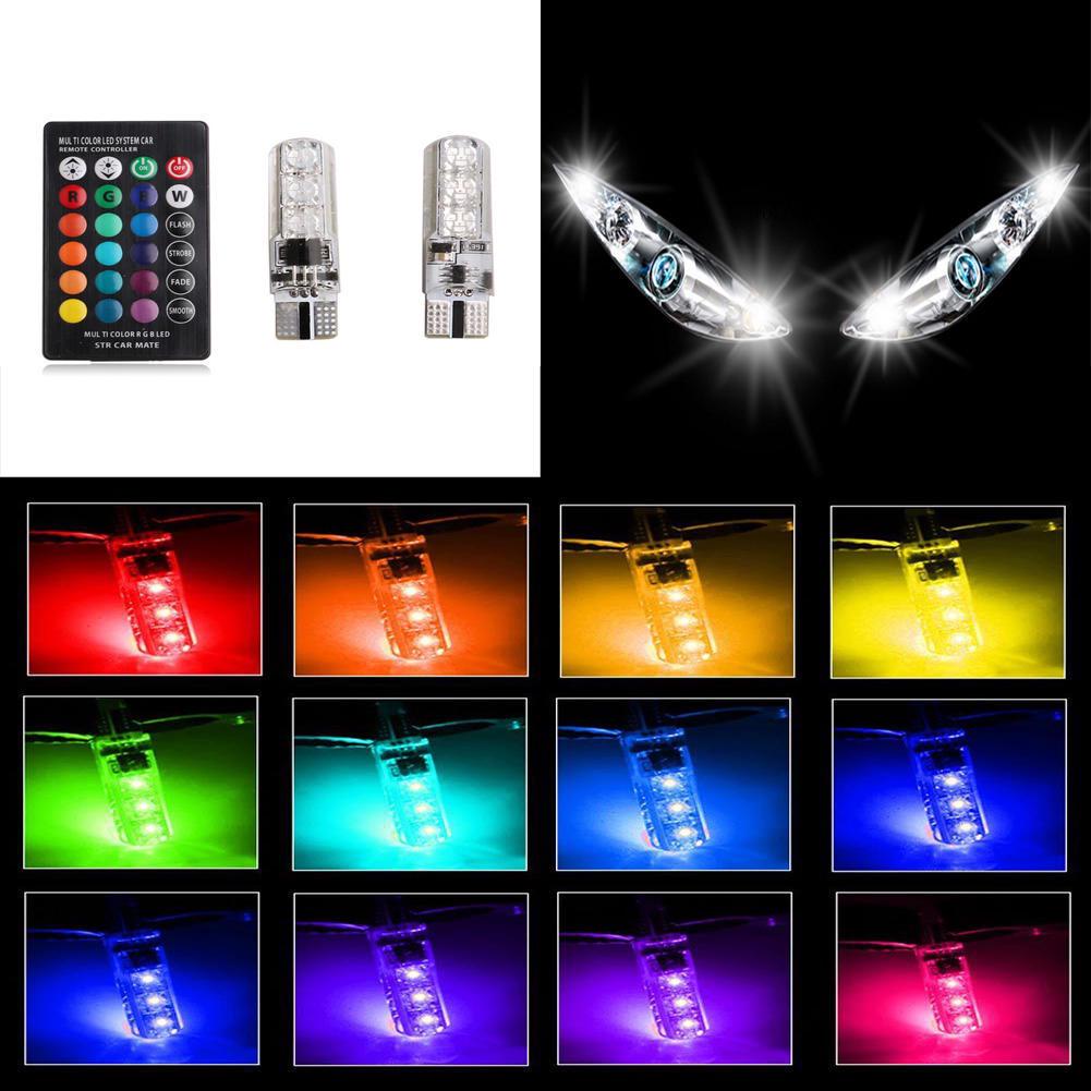 3pc T10 Car Wedge Side Light Bulb-6SMD 5050 RGB 7 Color LED Strobe Flash Lamp with Remote Control DC