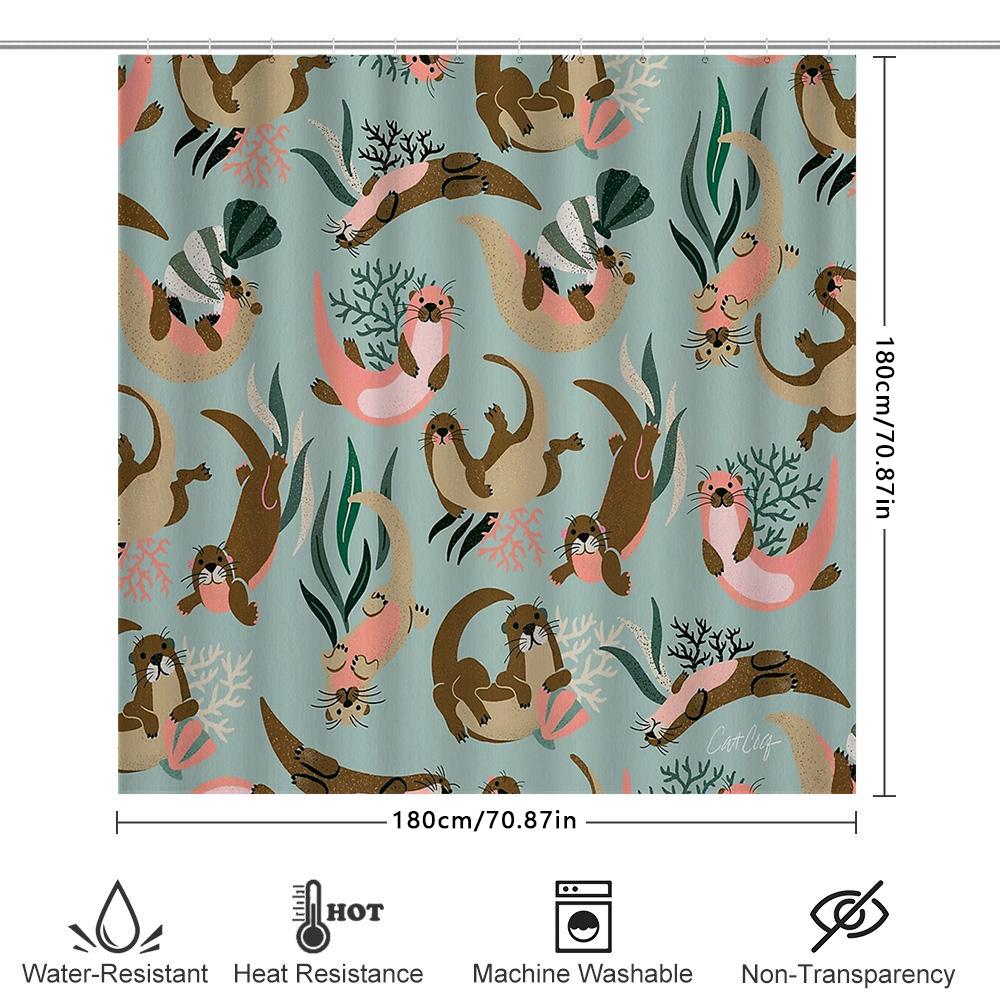 Cute Otter Shower Curtain Forest Animal Bathroom Decor Woodland Nature Waterproof Fabric Backdrop For Spa