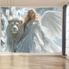 VIKAMA Eisengel Weißer Löwe Wandteppich Traumerfüllte Fantasy Wanddekoration für Schlafzimmer Wohnzimmer und Märchen-Ästhetik Dekor