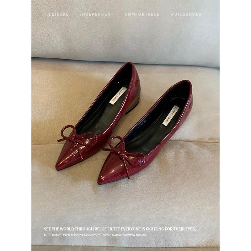 

French pointed inner height increase women s shoes bow flat single shoes women s 2025 new versatile light mouth commuting shoes 40 красный