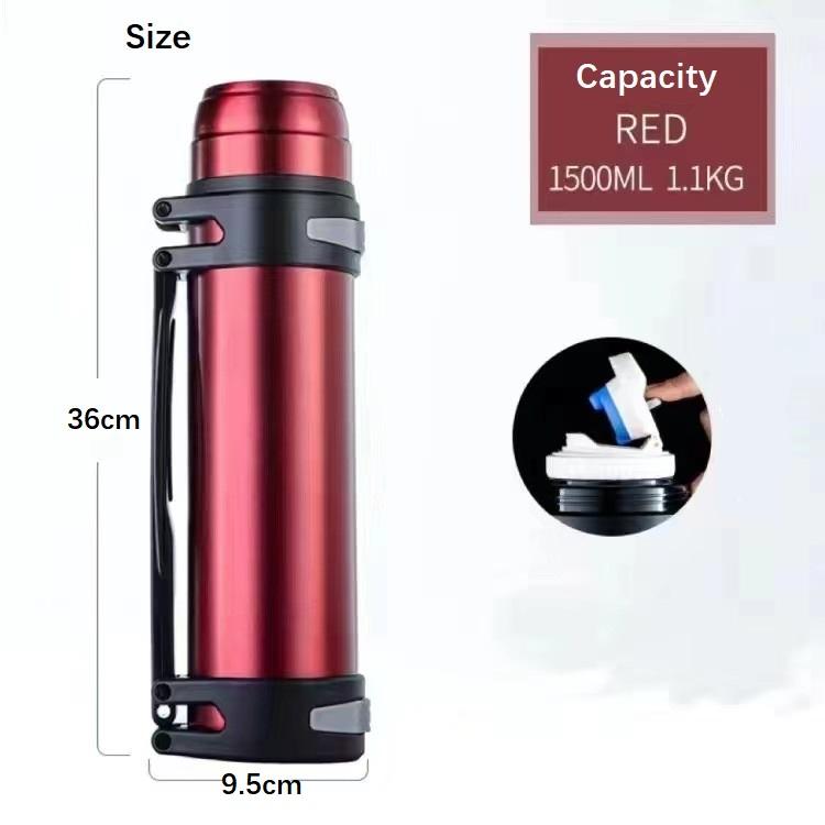 1500/2500 ml Isolierbecher, 100 % auslaufsicher, 100 % Isolierung, großes Fassungsvermögen, Edelstahl, mit Griff und Schultergurt, für Reisen, Angeln, Arbeit