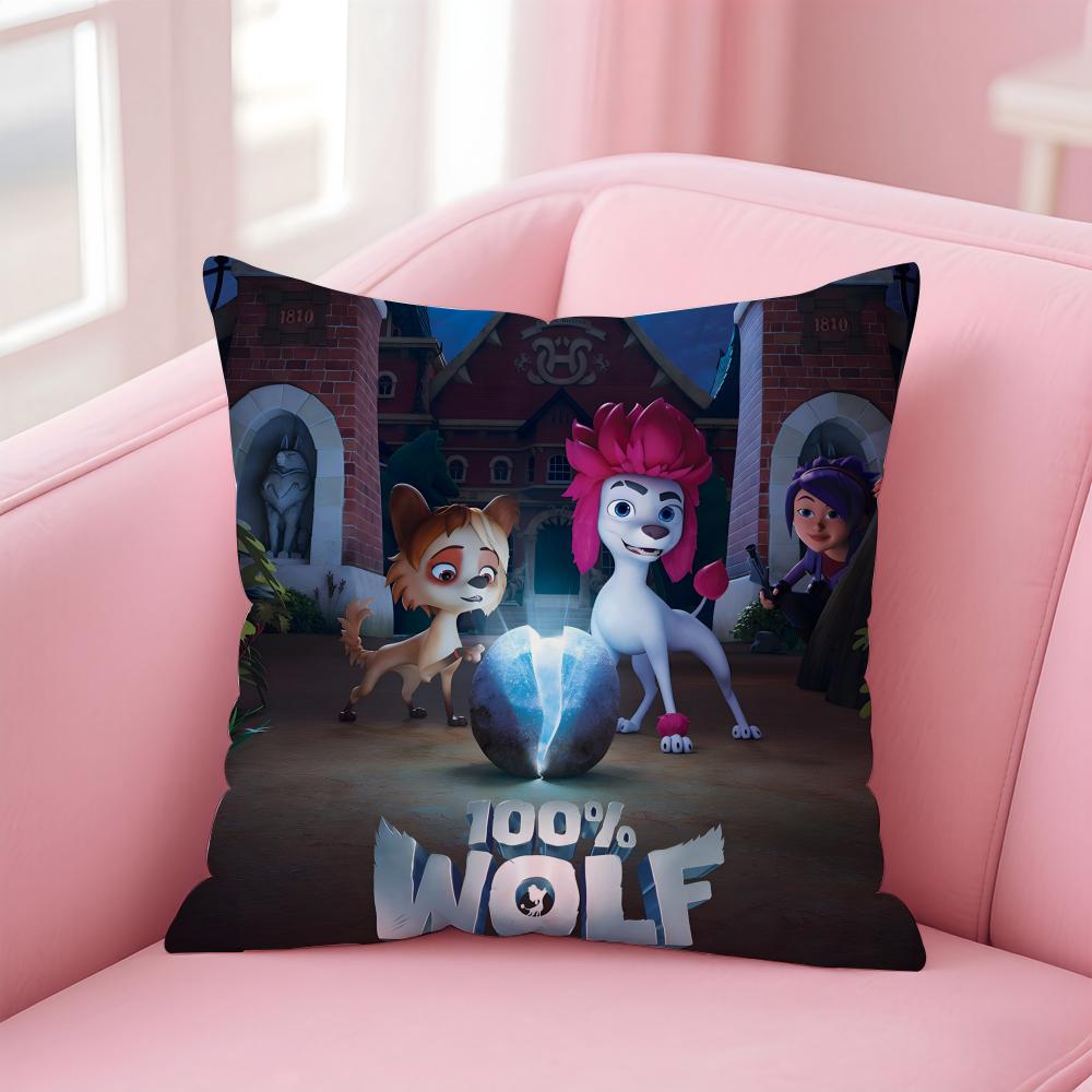 100% W-Wolf Cute Anime Cushion Cover Comfortable Reversible Pillow Cover Ideal For Car Sofa Bedroom & Beyond