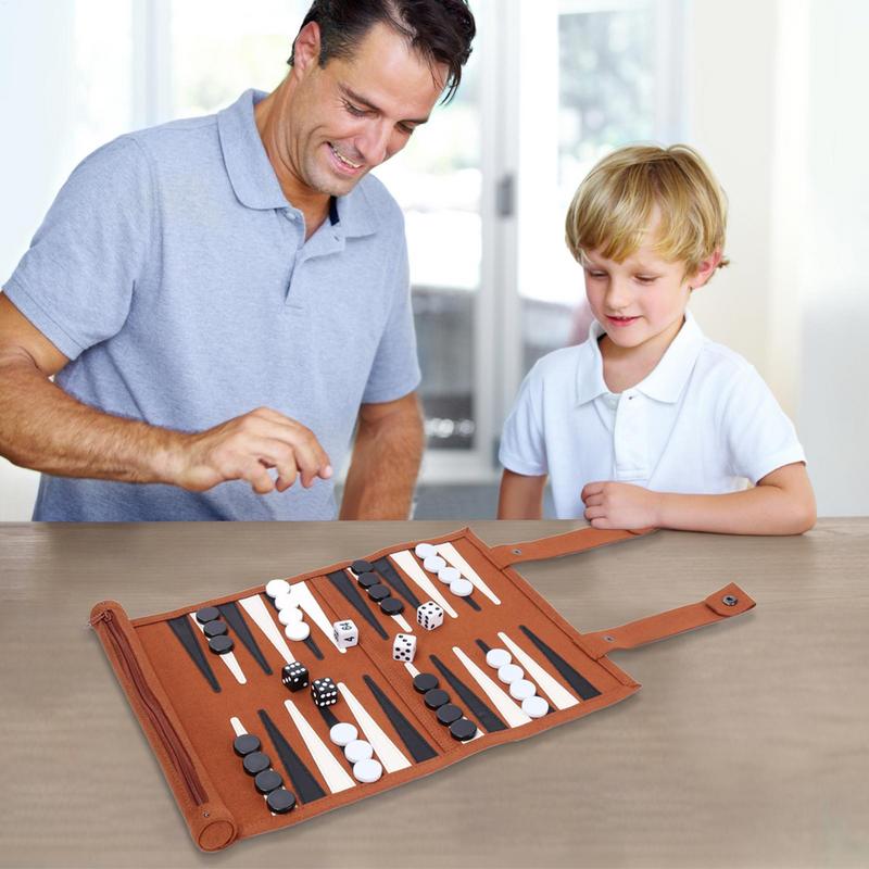 Portable Backgammon Set Roll-Up Classic Board Game Microfiber And PU Leather Classic Board Game Chess Backgammon Board Game