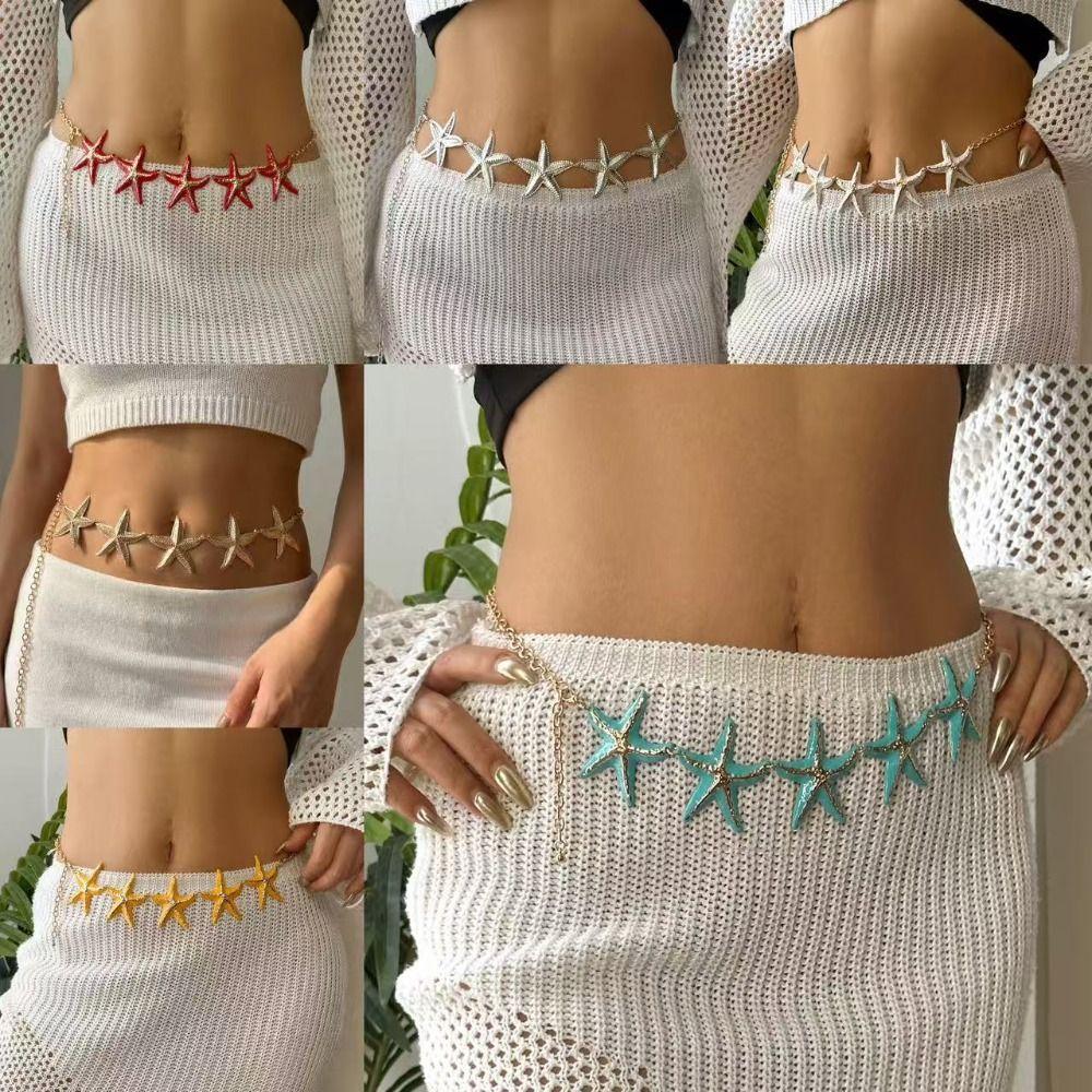 Gold Color Sea Star Waist Chain Minimalist Beads Belly Chain Metal Chain Waist Jewelry  Girls