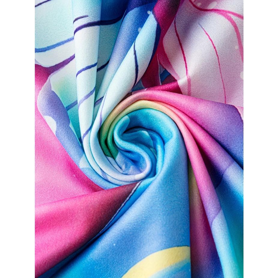 Plus Size Casual T-shirt, Women's Plus Colorful Butterfly Print Short Sleeve V Neck Medium Stretch Top