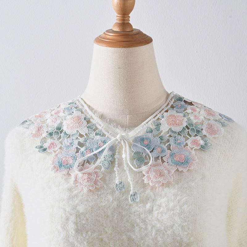 Sweet Floral Embroidery Shirt Fake Collar for Women Removable Shirt Detachable Collar for Shirt Blouse Tops Sweater False Collar