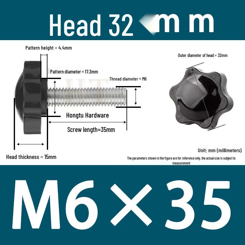 32-Head Rubber Six-Star Plum Blossom Handle Knob M5/M6/M8 Plastic Thumb Screw