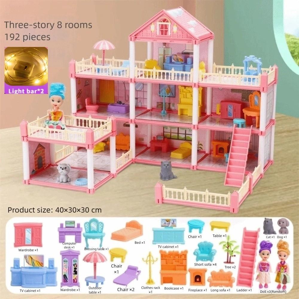 

Набор 3D кукольного домика со светодиодной подсветкой Сборка кукольного домика Креативный дом-вилла Дети Pink 8 House