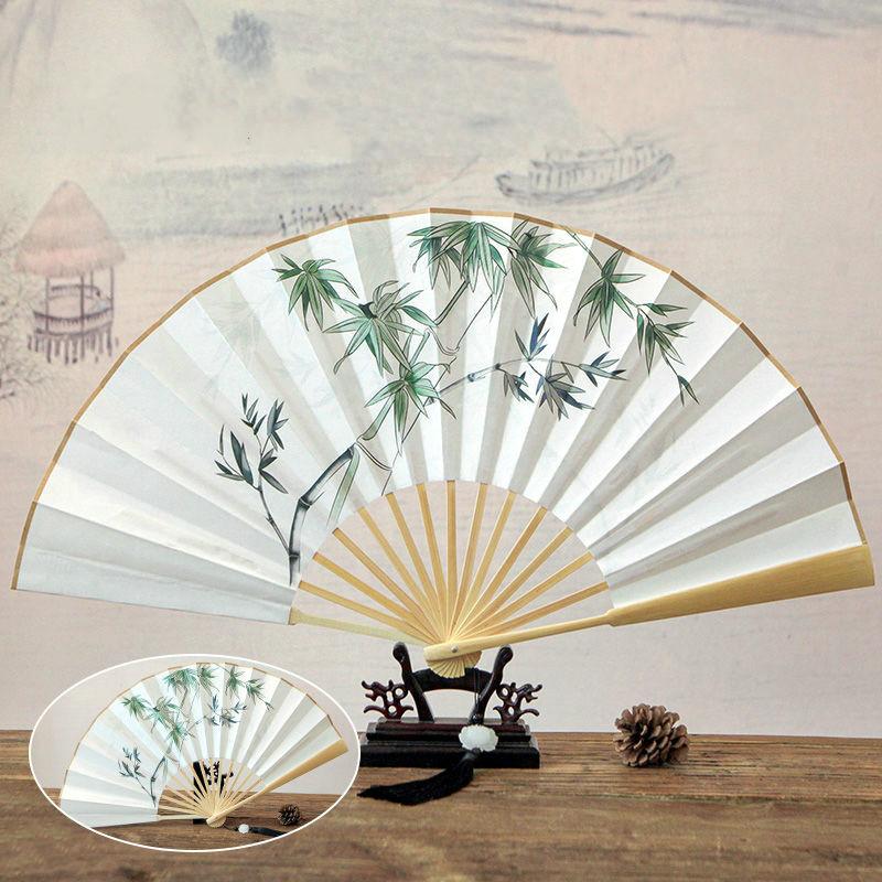 Large Men Silk Fan Hanfu Decoration Classical Portable Bamboo Gift Hand Fan Abanicos Para Boda 33cm Summer Fans Ventilateur