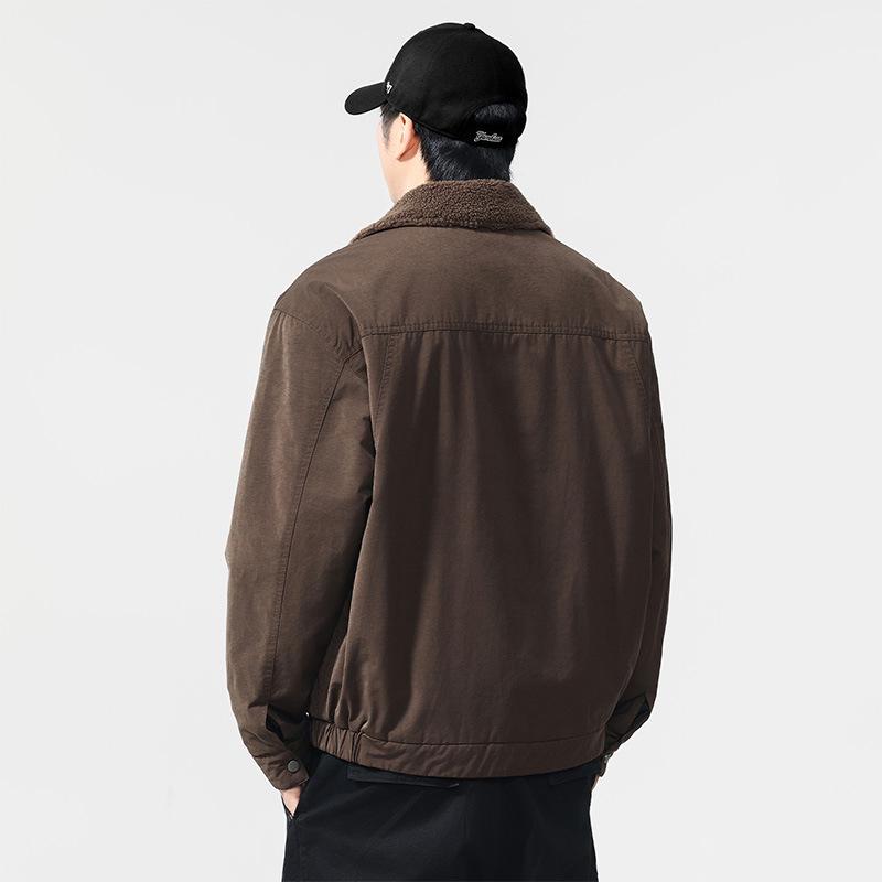 2025 Winter American Style Lambswool Lapel Men's Retro Cotton Jacket – Thickened Casual Workwear Coat