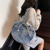 New fashionable underarm small round bag large capacity denim canvas bag bow going out commuting handbag