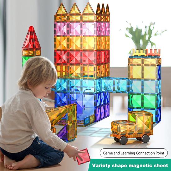 40Pcs/Set Colorful Magnetic Tile Kit Clear Geometric Shape Building Block Magnet Preschool