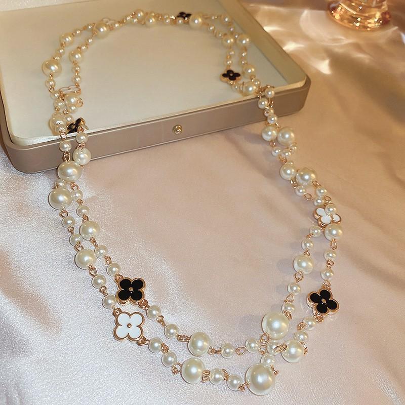 Diamond Water Drop Pearl Beaded Necklace Autumn and Winter French Light Luxury Sweater Chain Fashionable Versatile High-end Jewelry