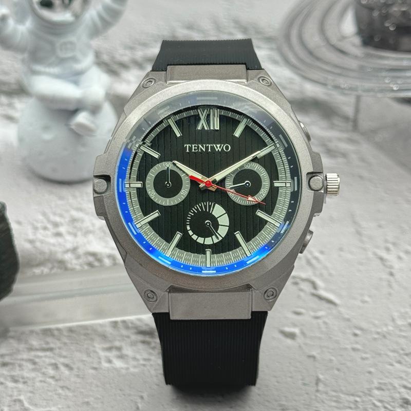 

JYL Men s Watch Three-eye Six-needle Blue Light Silicone Strap Black жовтий