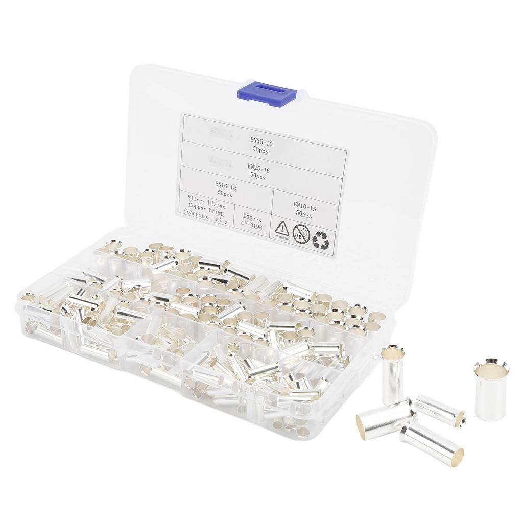 200 Pieces 2‑8 Gauge Wire Ferrules Electrical Cable Terminals Copper Crimp Connector for Car Amplifiers Appliances