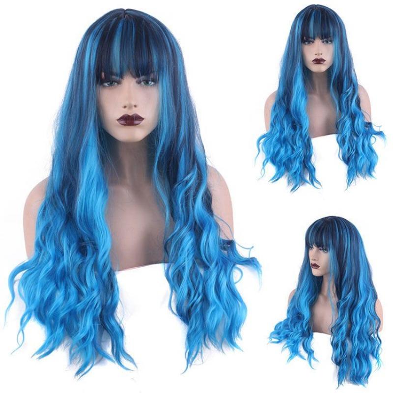 Modische Perücken - Farbverlauf Cosplay Anime Perücken - Original Setsubu Stil Buntes Langes Lockiges Haar Kopfbedeckung - Lolita Stil