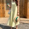 Women's Cotton and Linen Dress Summer Medium and Long Thin Sleeveless Vest Skirt Long Dress