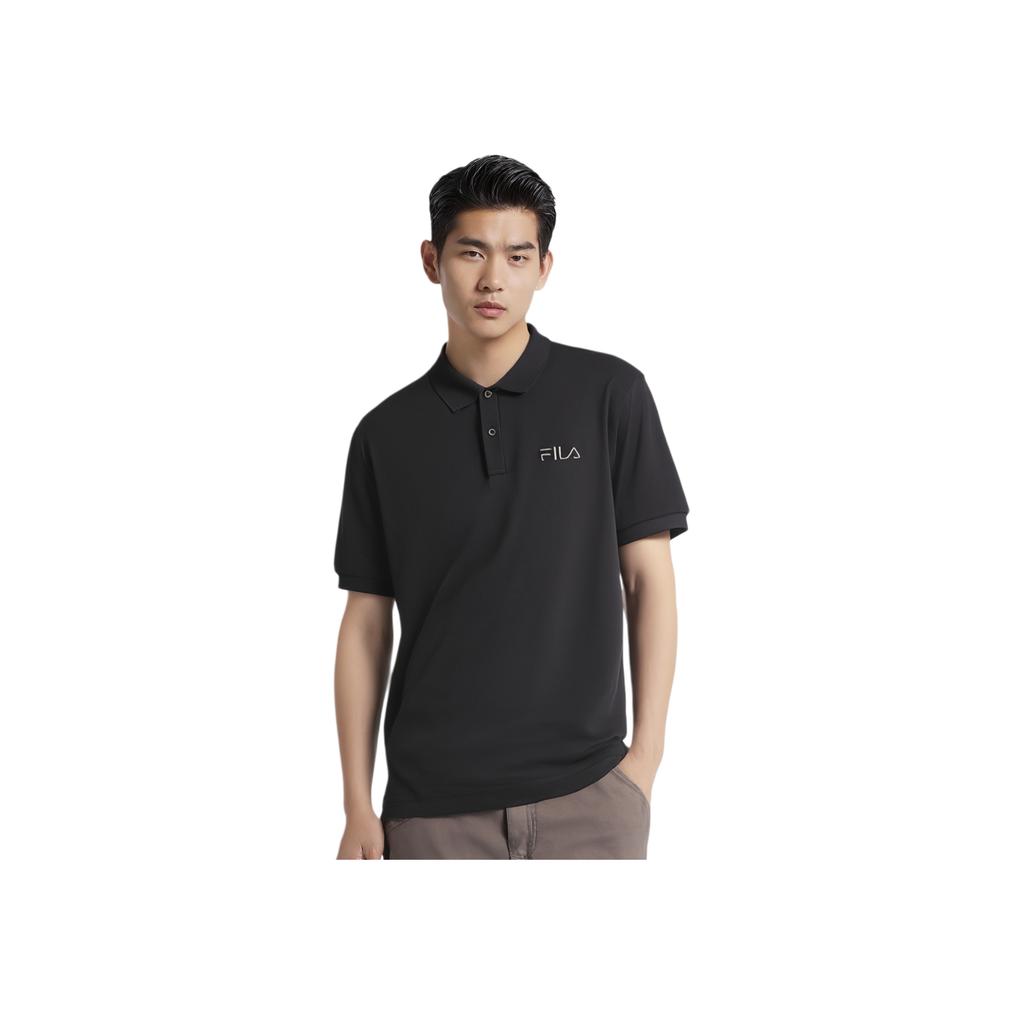 FILA Logo Comfortable Knitted Short Sleeve Polo Shirt Unisex Polo Shirts Black F11U349101F-BK