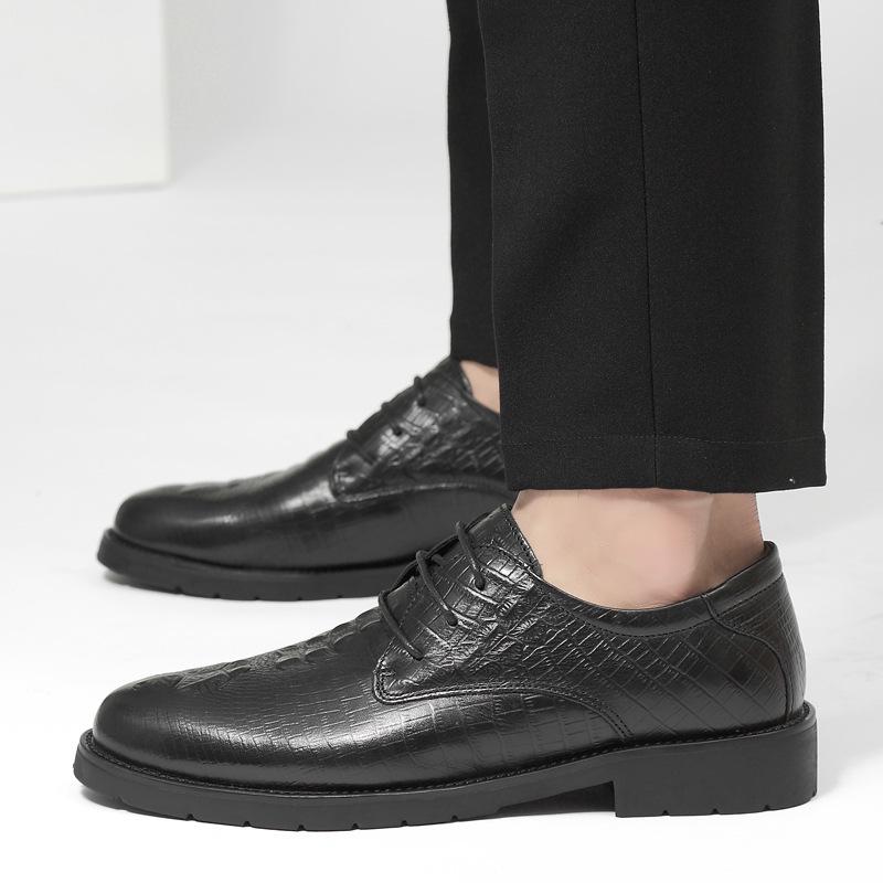 Men s Cross-Grain Leather Low-Top Shoes - Formal & Casual Crocodile Pattern for Spring/Summer, Plus Size Wedding Shoes 41 чёрный