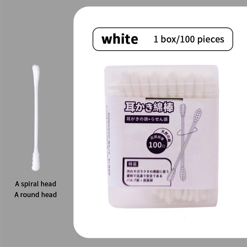 100Pcs/Box Double Head Cotton Swab Stick Ear Spoon Ear Clean Makeup Manicure Cotton Swabs Disposable Cleaning Tools