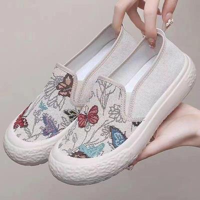 Dames Ademende Slip-On Canvas Schoenen – Zachte, Dikke Zool, Antislip, Laag Model, Casual en Modieus.