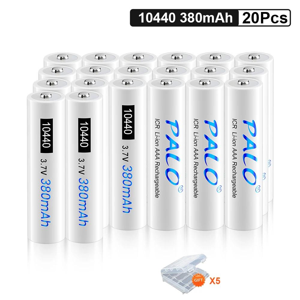 PALO 20-40pcs 10440 Battery 380mAh Top Button 3.7V 10440 Rechargeable Lithium Battery AAA 3A Rechargeble Li-ion Batteries